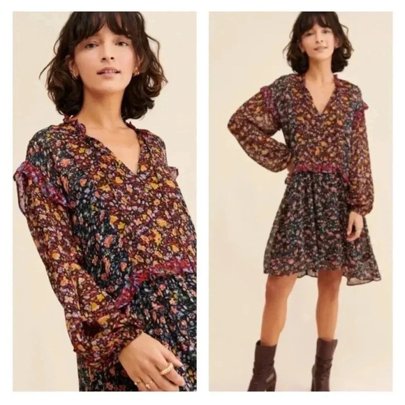 Anthropologie Helene floral boho flowy mini dress